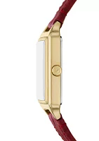 Gold Tone Red Leather Band Rectangle Watch