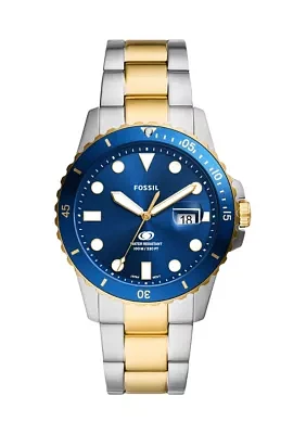 Two Tone Stainless Steel Blue Watch