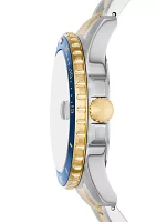Two Tone Stainless Steel Blue Watch