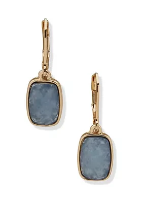 Gold Tone Light Sapphire Cushion Stone Drop Earrings