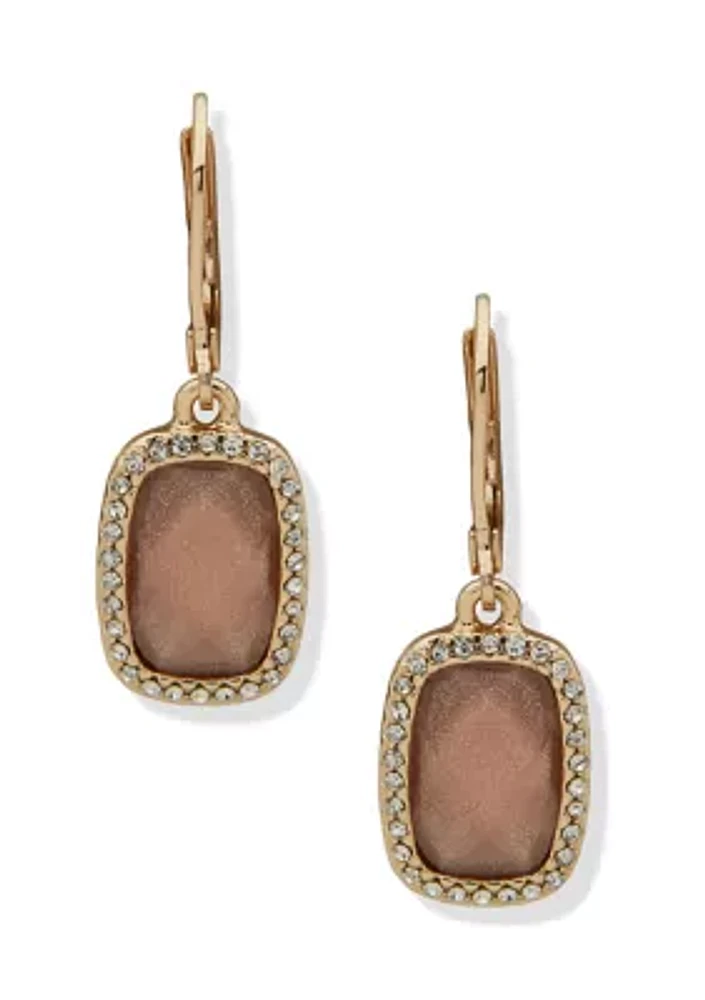 Gold Tone Pink Pavé Drop Earrings