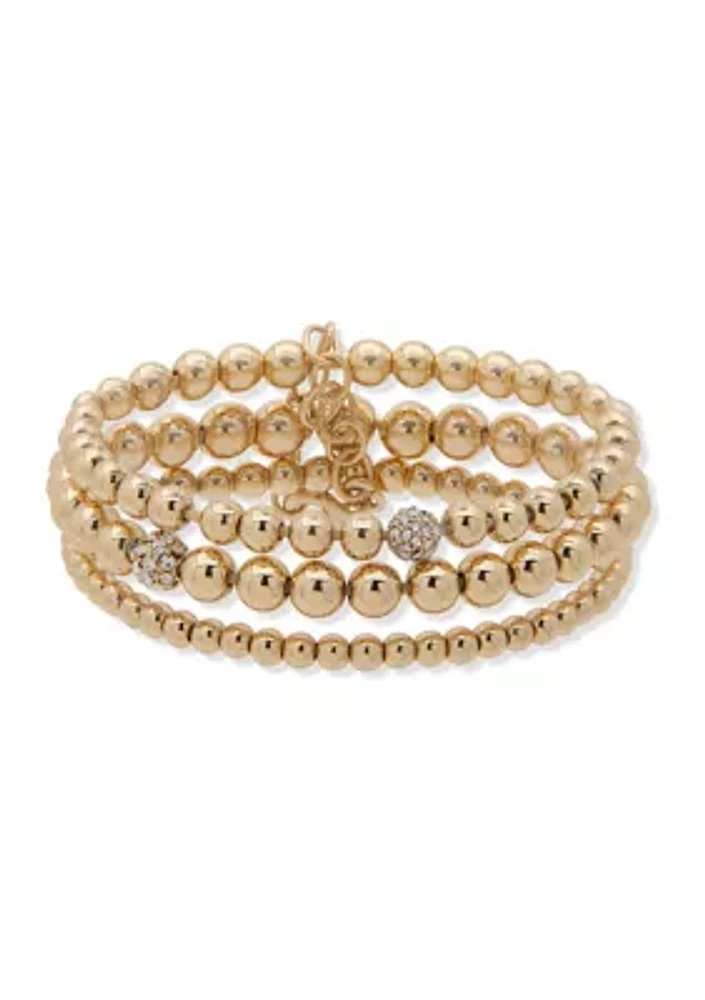 Set of 3 Gold Tone Crystal Bracelets