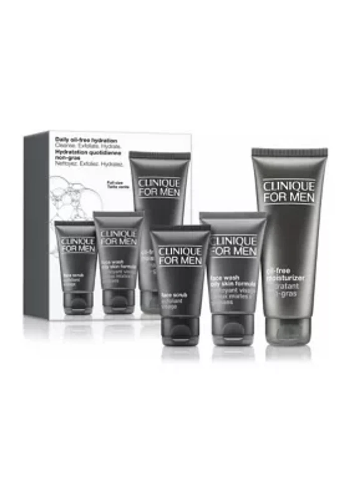 Daily Oil-Free Hydration Men's Skincare Set: Cleanse. Exfoliate. Hydrate - $53 Value!