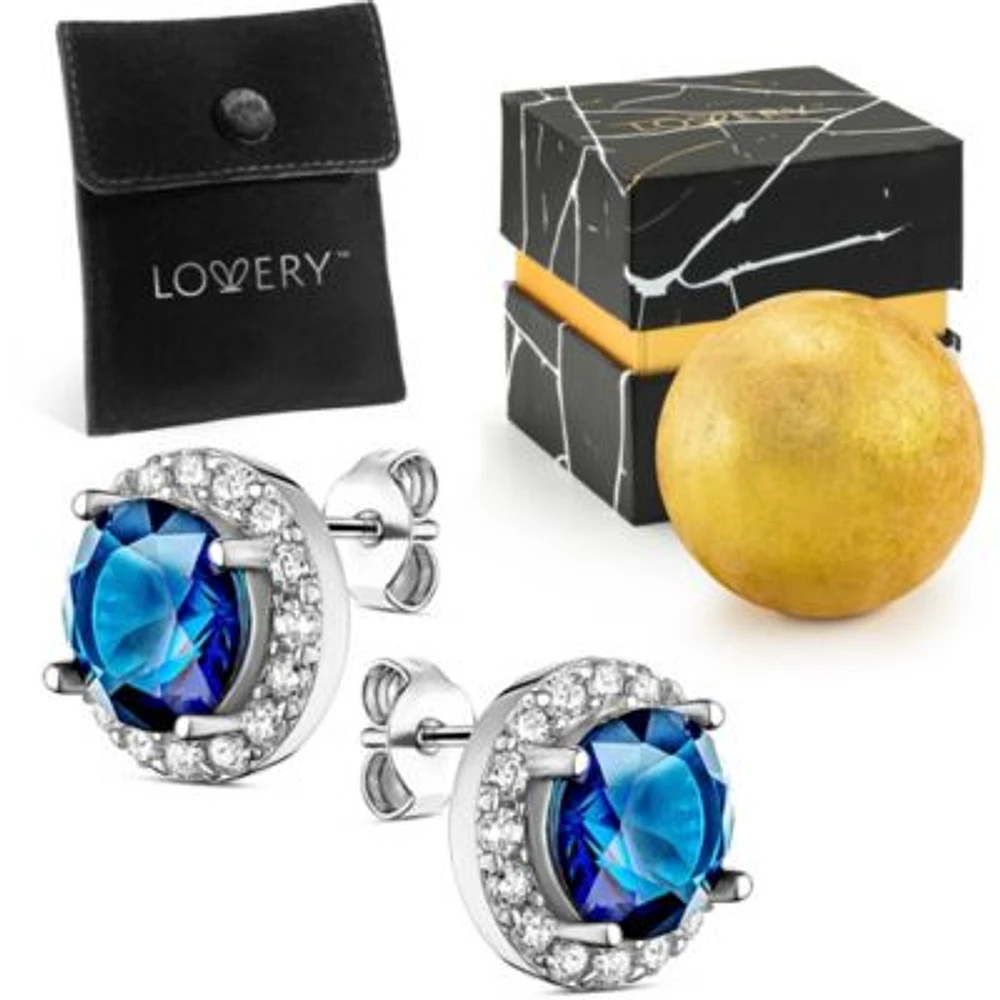 Sterling Silver Saphire Stud Earring with Pouch, Bath Bomb & Gift Box