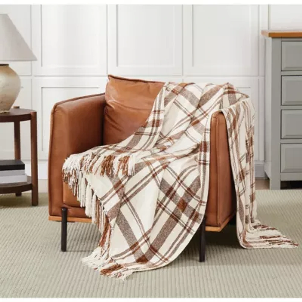 Truly Soft Plaid Chenille Burgundy/Ivory 50x70 Throw