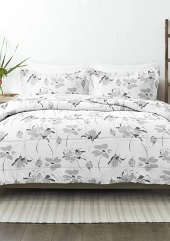 Premium Down Alternative Magnolia Grey Patterned Comforter Set