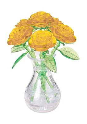 3D Crystal Puzzle - Roses in a Vase (Yellow): 46 Pcs