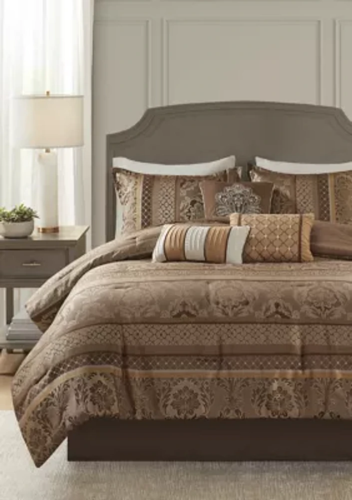 Bellagio 7-Piece Jacquard Comforter Set- Brown