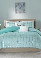 Raina Aqua and Silver Comforter Set