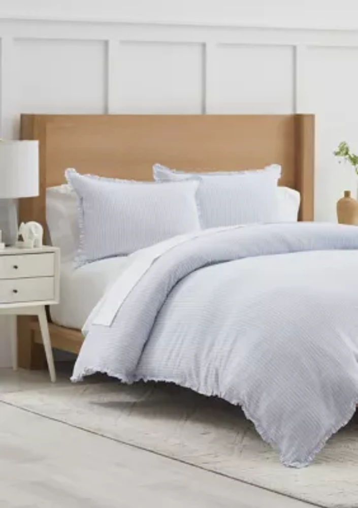 Blue Ruffle Trim Stripe Comforter