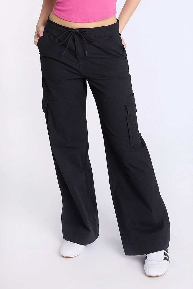 Poplin Mid Rise Baggy Cargo Pants