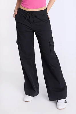 Poplin Mid Rise Baggy Cargo Pants