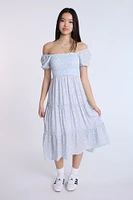 Puff Sleeve Smocked Tiered Maxi Dress