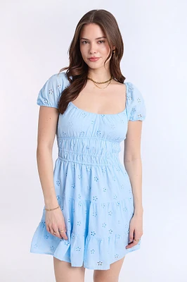 Mini-robe à taille cintrée brodée lillet