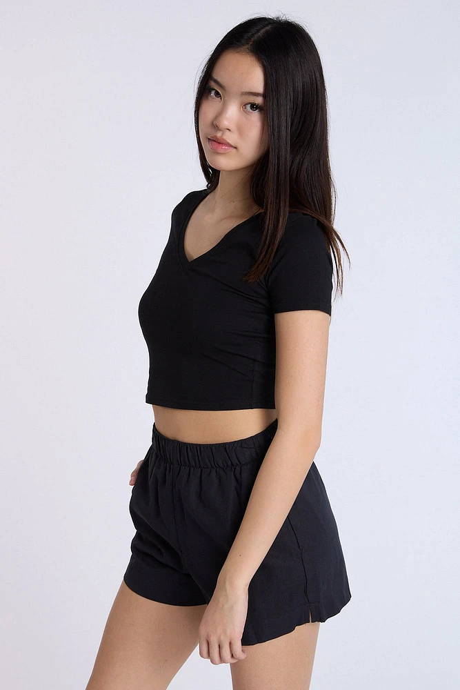 Linen-Blend Pull-On Shorts