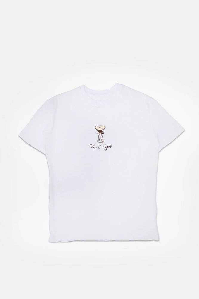 Espresso Martini Sip And Yap Graphic Boyfriend Tee