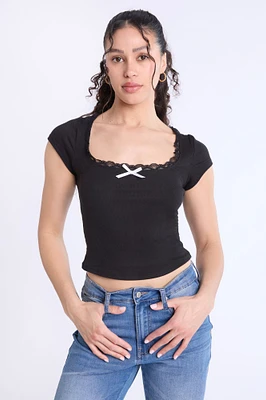 Short Sleeve Lace Trim Baby Tee