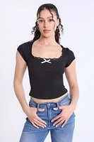 Short Sleeve Lace Trim Baby Tee