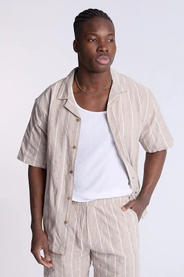 Cotton Textured Striped Knit Short Sleeve Shirt