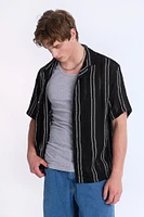 Linen-Blend Textured Striped Short Sleeve Shirt