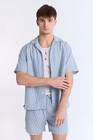 Linen-Blend Striped Seersucker Short Sleeve Shirt