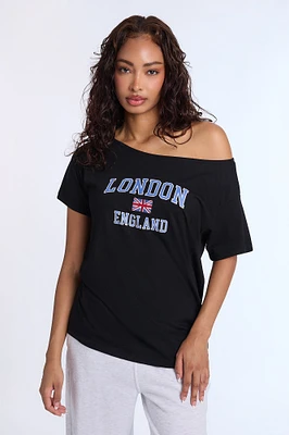 London Graphic Off-Shoulder Tee