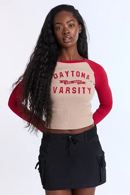 Daytona Flocked Graphic Raglan Long Sleeve Tee