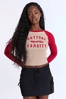 Daytona Flocked Graphic Raglan Long Sleeve Tee
