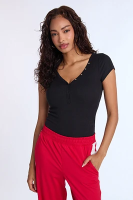 AERO Super Soft Ribbed Short Sleeve Henley Bodysuit