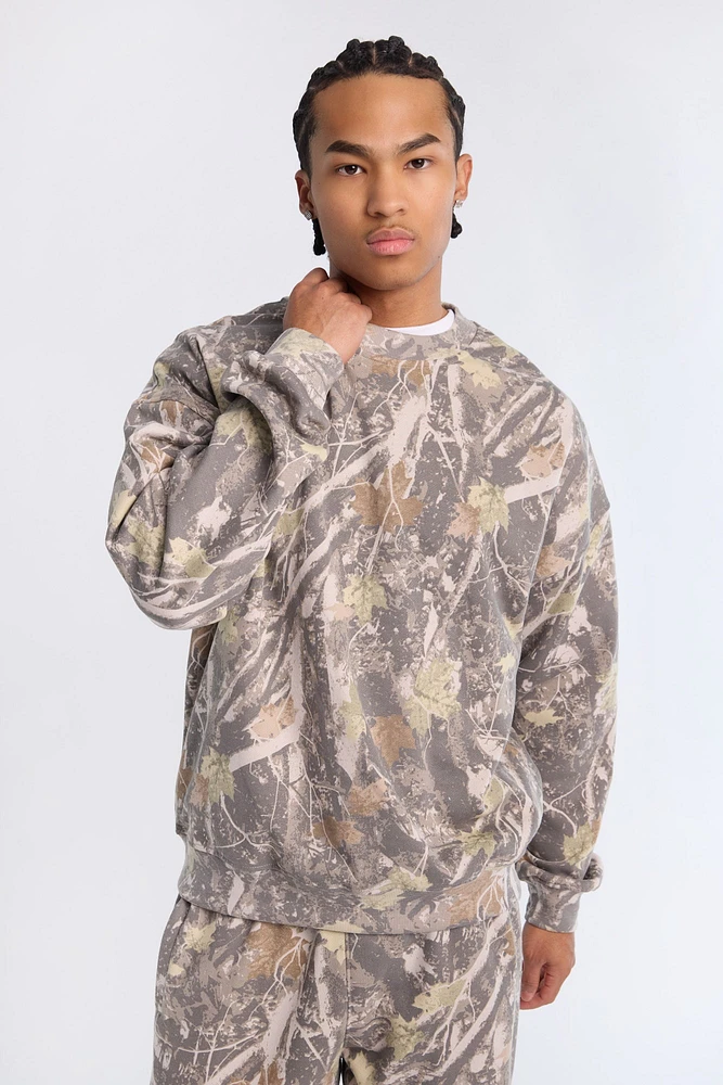 AERO Tree Camouflage Crew Neck Oversized Sweatshirt