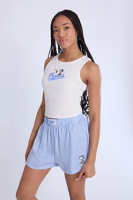 Peanuts Snoopy Embroidered Pajama Tank Top And Boxer Shorts 2-Piece Set
