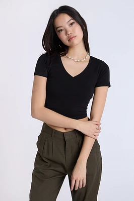 AERO Cotton Short Sleeve V-Neck Cropped Tee