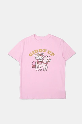 Hello Kitty Giddy Up Graphic Glitter Boyfriend Tee