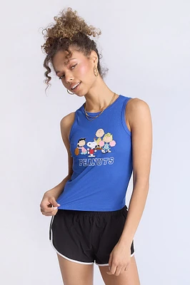 Peanuts Graphic Ribbed High Neck Tank Top