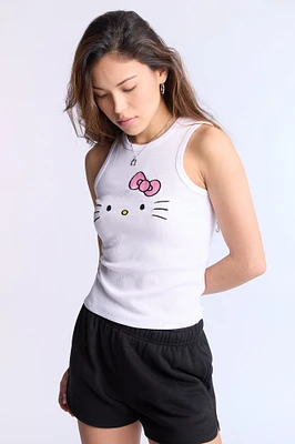 Hello Kitty Face Graphic Ribbed High Neck Tank Top
