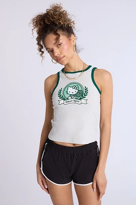 Hello Kitty Crest Graphic Ribbed High Neck Tank Top