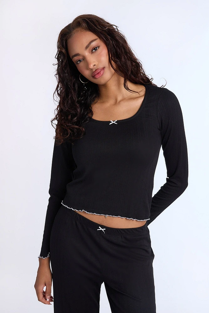 AERO Pointelle Knit Long Sleeve Pajama Top