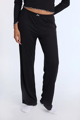 Pointelle Knit Wide Leg Pajama Pants
