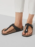 WOMENS BIRKENSTOCK GIZEH BRAIDED LEATHER REGULAR FIT SANDALS - BLACK