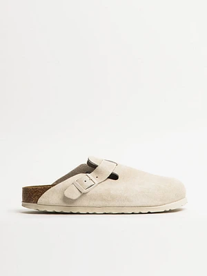 WOMENS BIRKENSTOCK BOSTON SUEDE SOFT FOOTBED SANDALS CLOGS - ANTIQUE WHITE