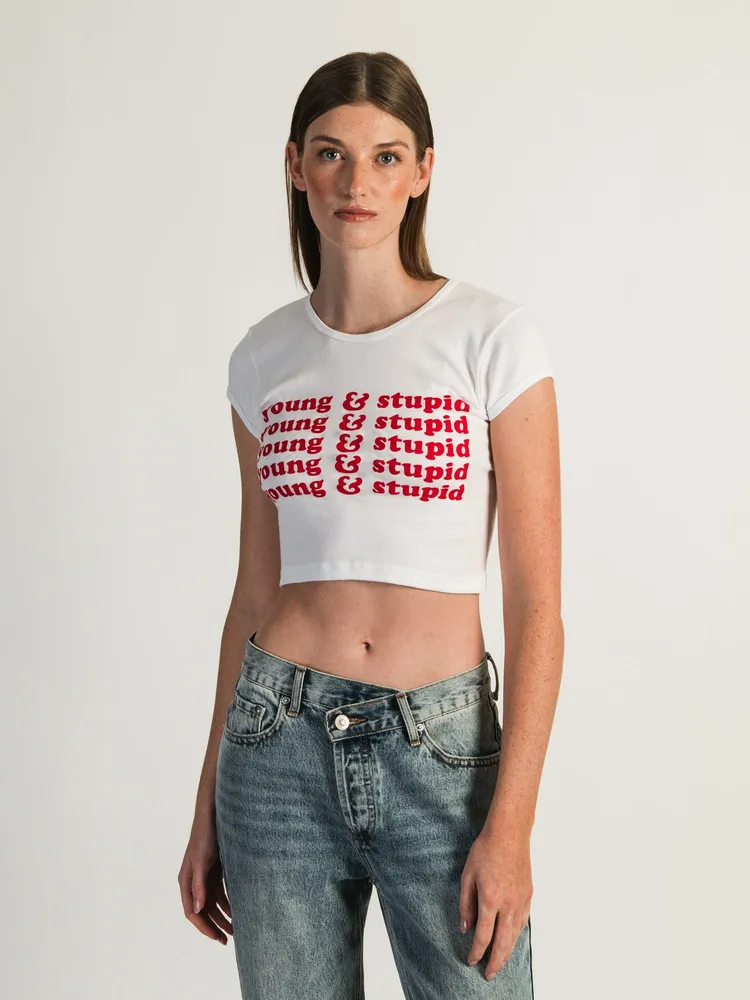 BARSTOOL SPORTS YOUNG & STUPID CROPPED T-SHIRT - CLEARANCE