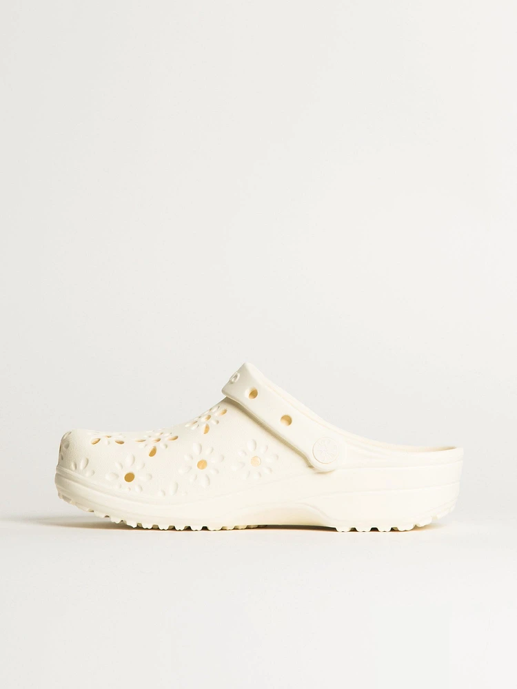 WOMENS CROCS CLASSIC FLORAL CUTOUT CLOG - CHALK