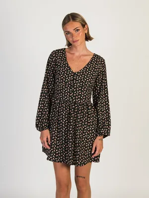 DAISY STREET LTD MINI BUTTON LONG SLEEVE SMOCK DRESS - CLEARANCE