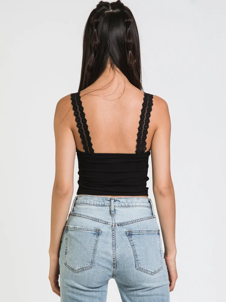 DYNAMIC LACE VNECK CROP RIB TANK