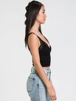 DYNAMIC LACE VNECK CROP RIB TANK