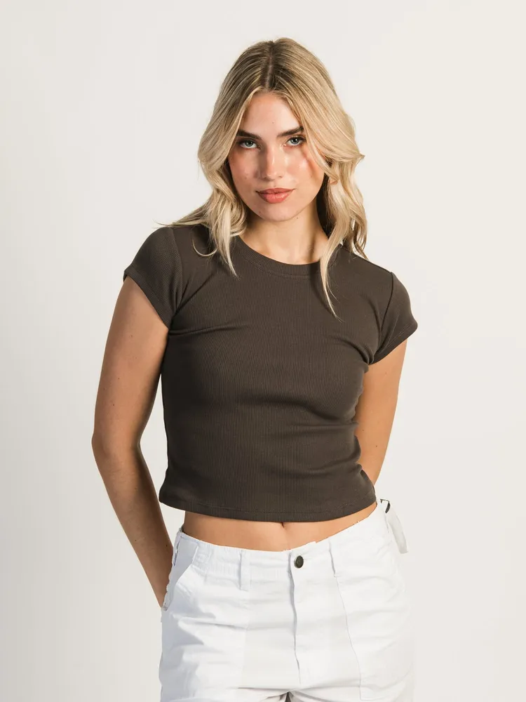 HARLOW RIBBED BABY TEE - CHARCOAL CLEARANCE