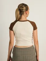 HARLOW COLOURBLOCK RAGLAN - COGNAC CLEARANCE