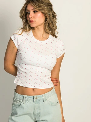 HARLOW DITSY RIBBED BABY TEE - WHITE