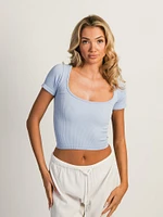 HARLOW SQUARENECK SEAMLESS TEE - PERIWINKLE