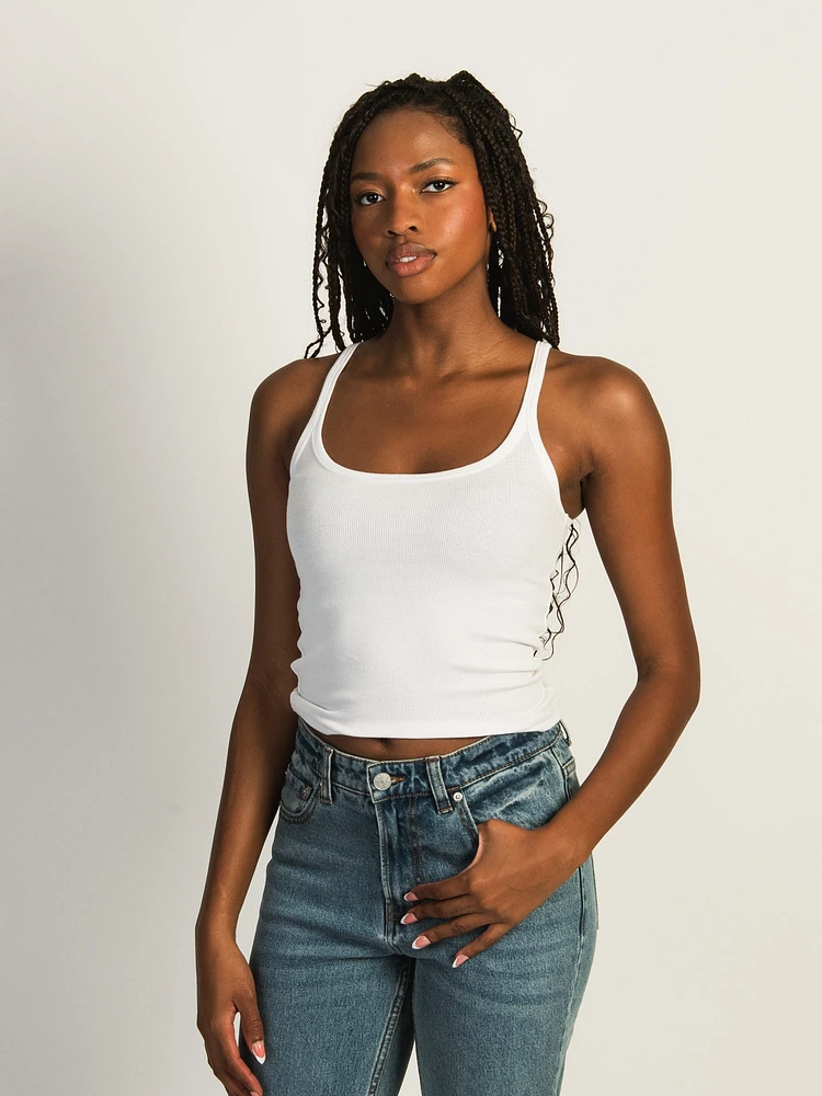 HARLOW ESSENTIAL RIBBED TANK TOP - WHITE